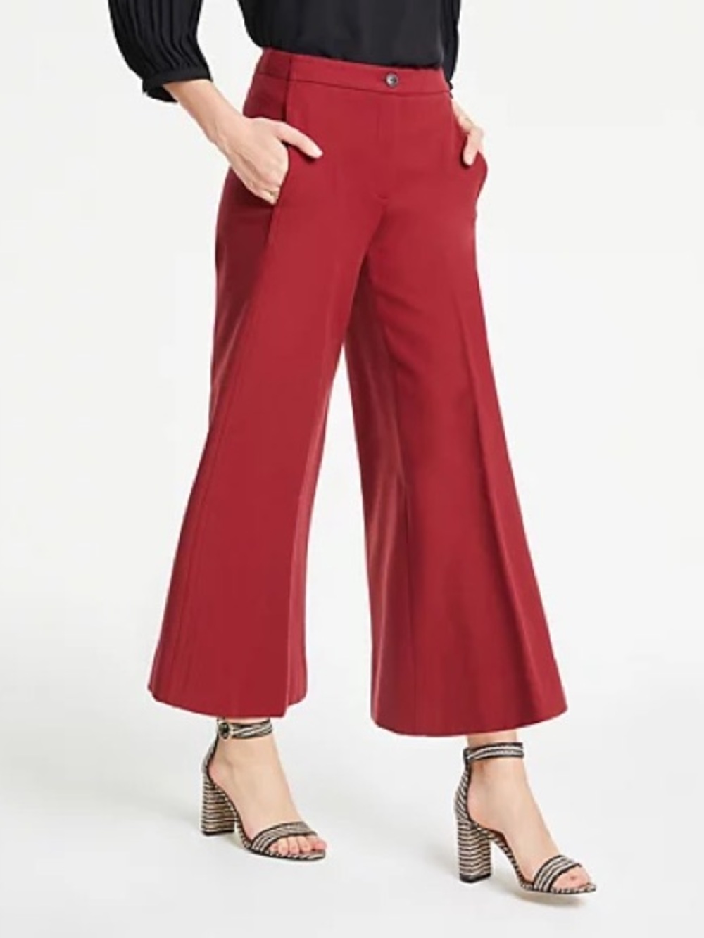 Ann Taylor The Marina Wide-Leg Crop Pants in Deep Red Rust Maroon 2P 0 Ankle
